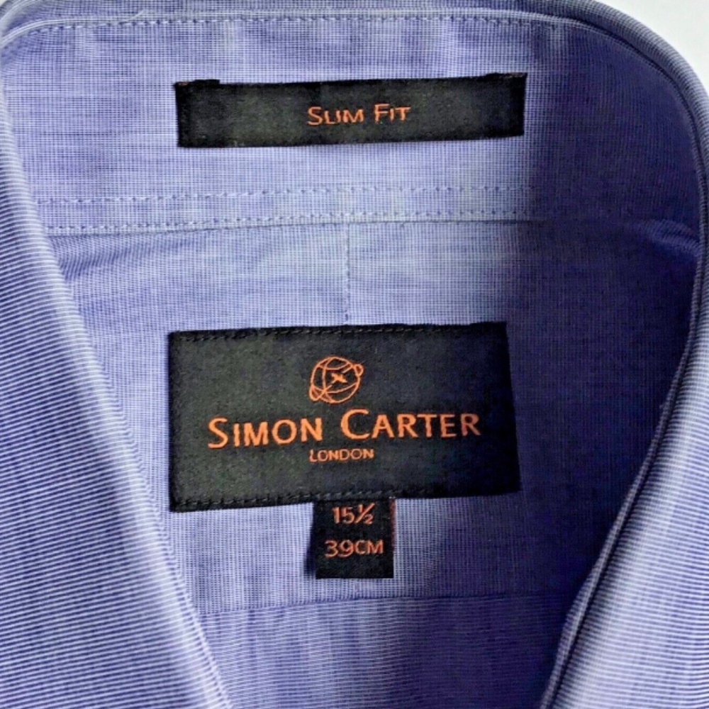 Simon Carter London classic  blue fil a fil slim  cotton shirt Sz 15 .5 ~39 cm